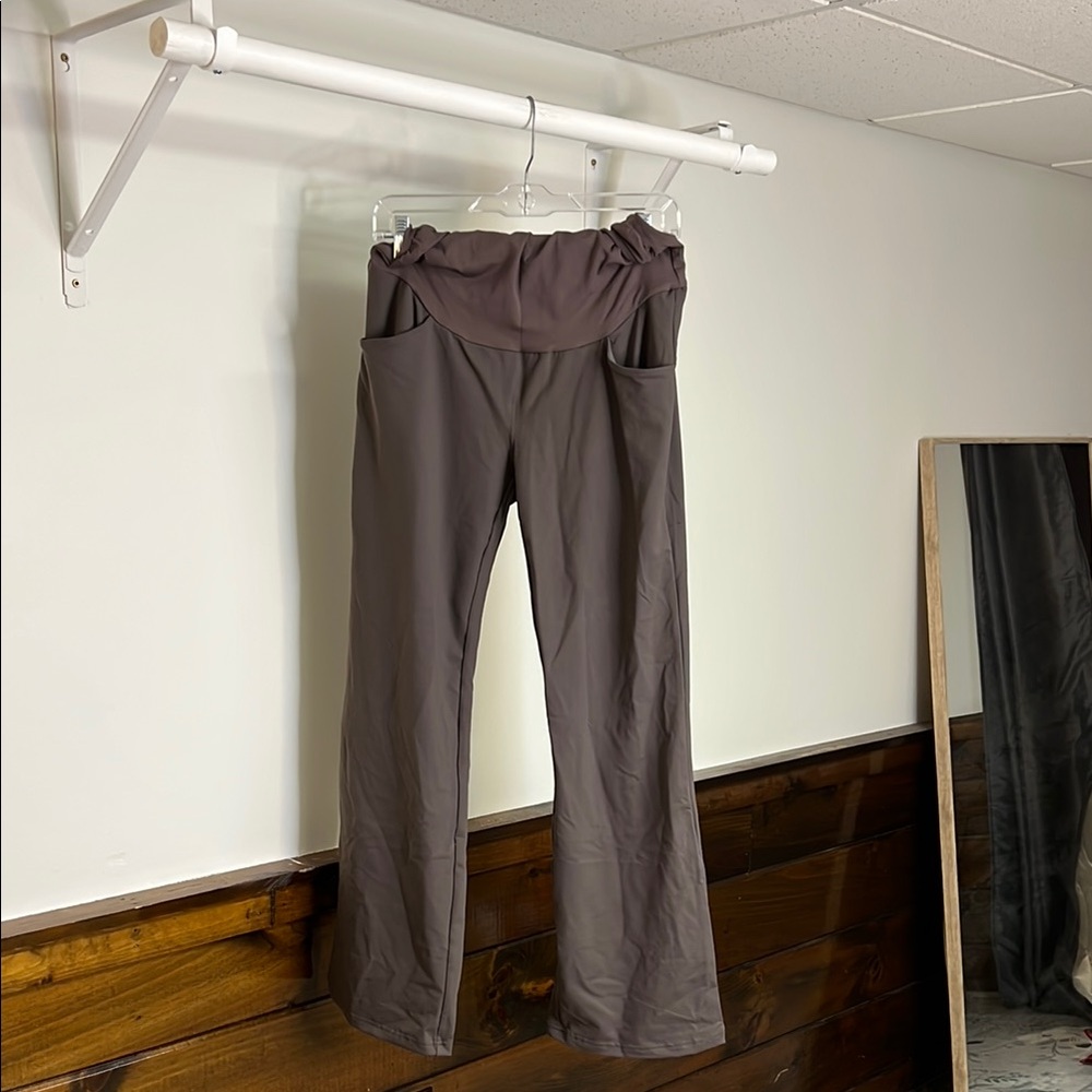 NWT Amazon Maternity Brown Stretchy High-Waisted Pants w/ Belly Panel- XL